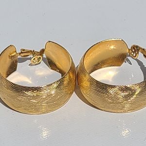 Large Textured Gold Tone Hoop Clip-on Earrings